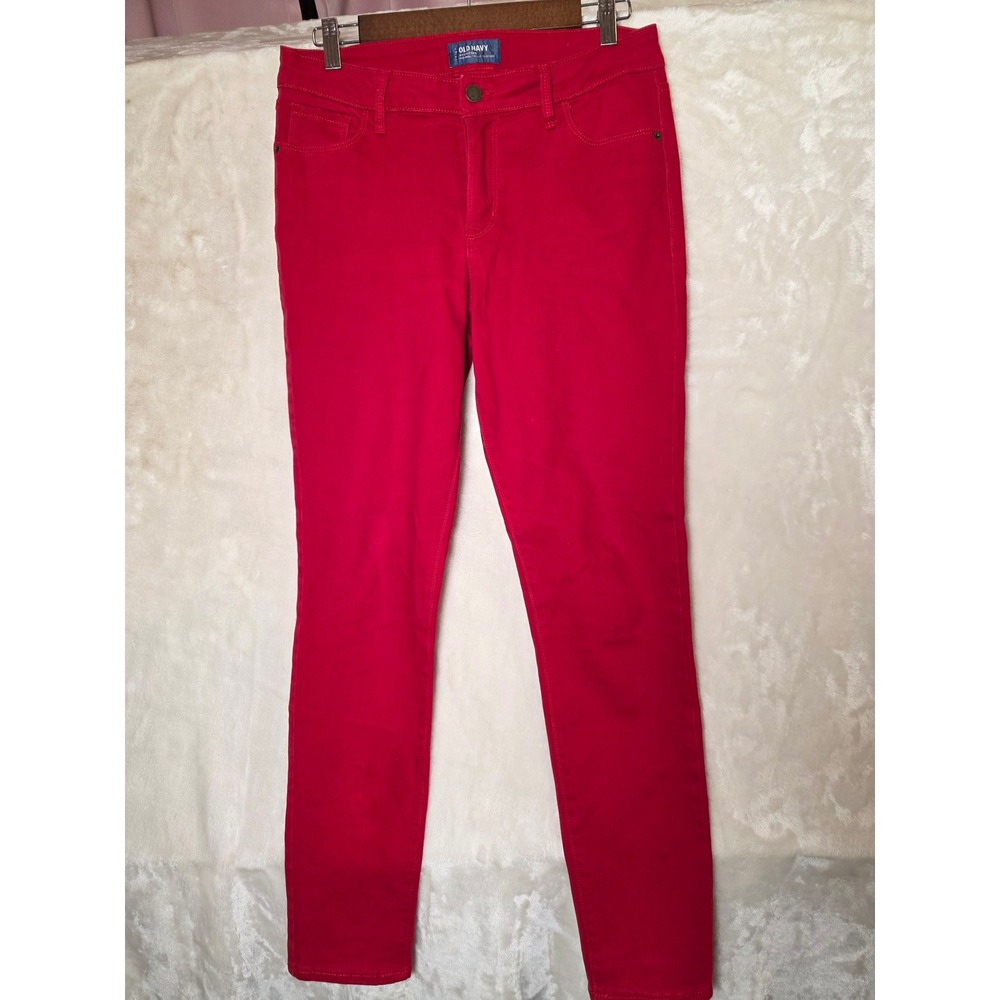 Old Navy Rockstar Mid-Rise Skinny Jeans Womens 8 Regular Red Stretch Denim Pants